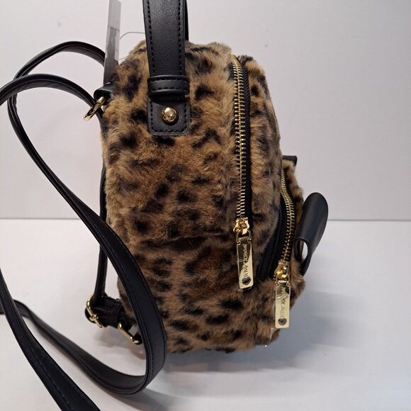 Betsey Johnson Mini Kitsch Faux Fur Cat Leopard Backpack Crossbody & Earbud Case - Picture 10 of 16